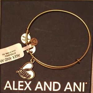 Alex and Ani gold love charm bracelet.